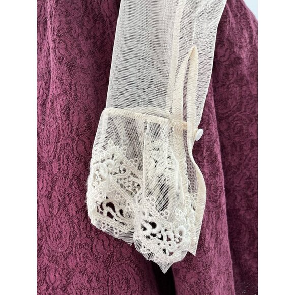 Free People Coquette Size 4 Burgundy Ivory Lace Long-Sleeve Bell Cuffs Lined - Picture 5 of 9